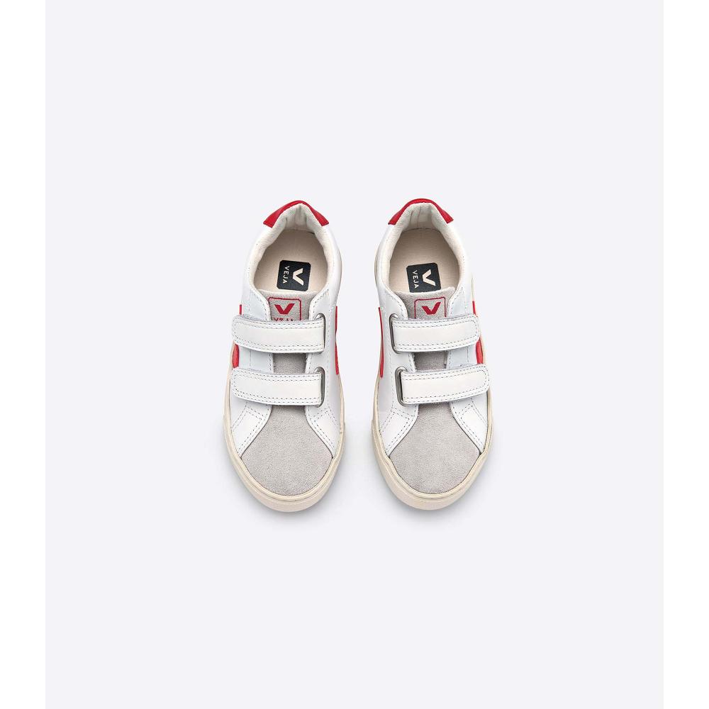 Veja ESPLAR LEATHER Kids' Sneakers White/Red | CA 811ILH